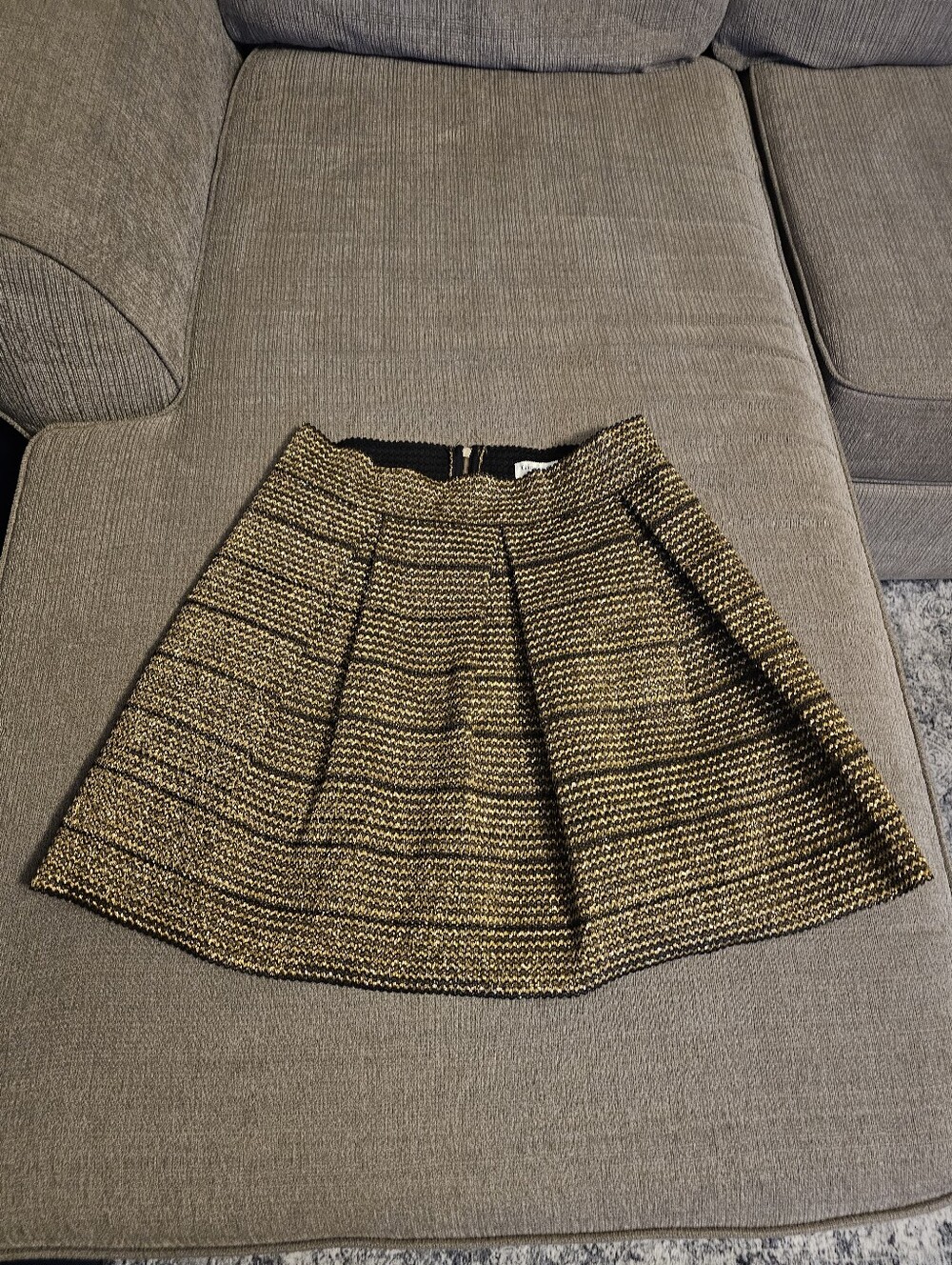 Ginger G Gold Black Pleated Textured Vibrant Mini A-line Skirt Size Large